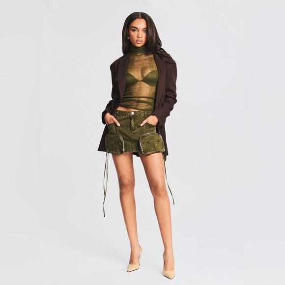 NEW SER.O.YA Finn Cargo Skirt Vintage Army Green Plus Size approx 3X Mini Skirt - Picture 1 of 12